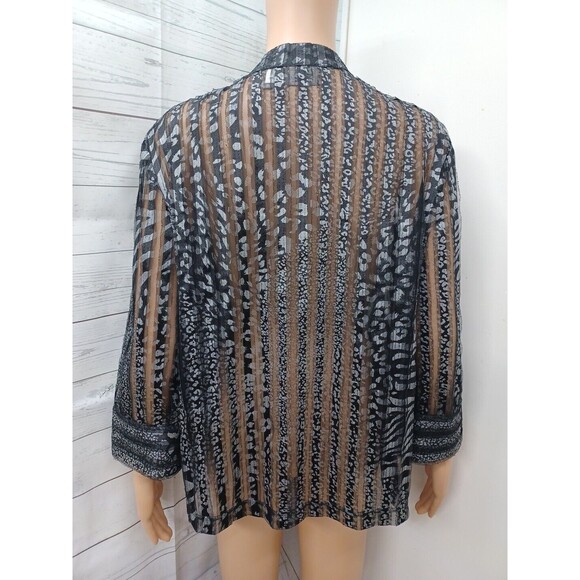Chicos Travelers Womens Cardigan 2 (L) Black Gray Stripe Lace Semi Sheer Zip Up - Picture 5 of 8